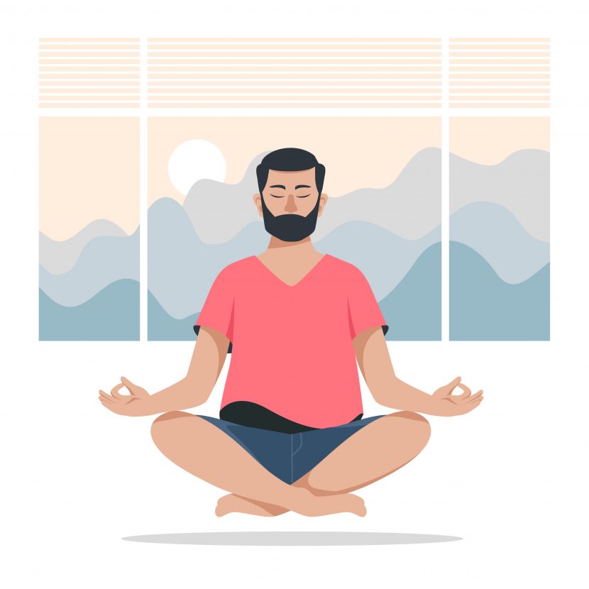 Illustration of man meditating and floating